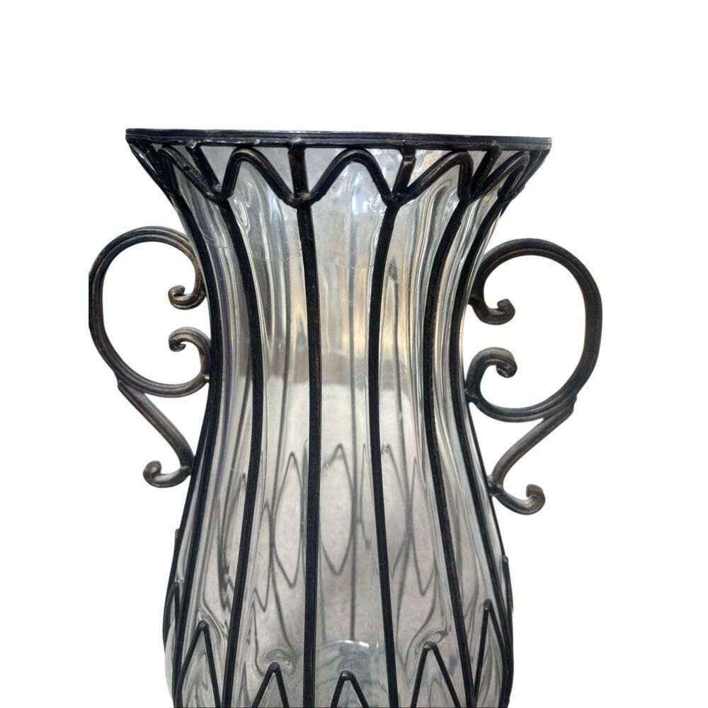 Vintage Style Metal Wire Wrapped Glass Vase and Pedestal Bowl Set